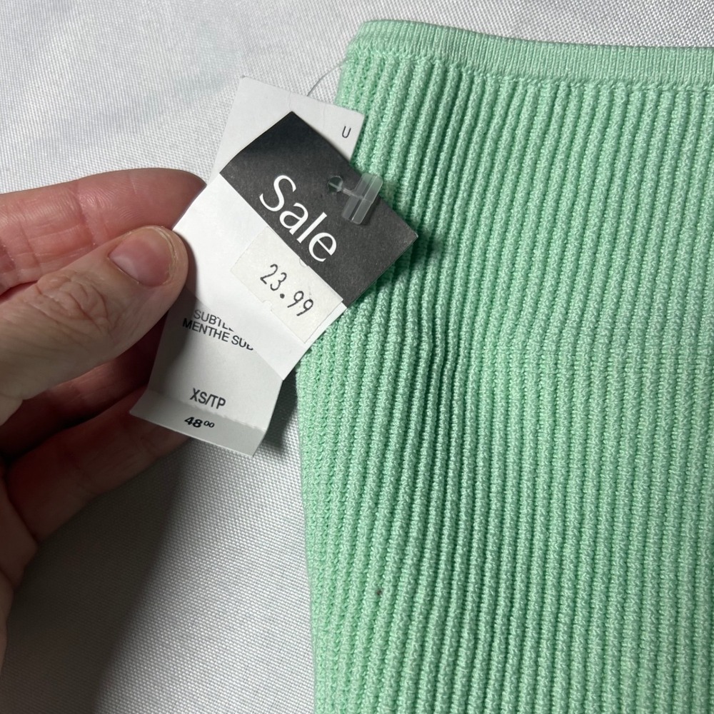 Babaton Sculpt Knit Tube Top Menthe Subtile Mint Green Ribbed Strapless XS NEW - Picture 3 of 6